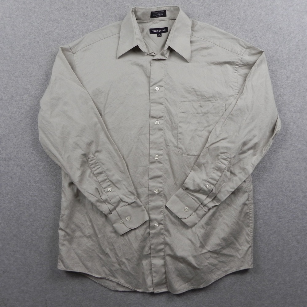 Claiborne Shirt Mens 15 32/33 Business Dress Pocket Button‎ Up Beige Long Sleeve